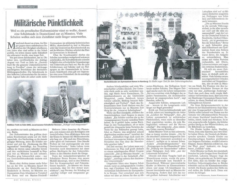 Artikel im Spiegel 2012 (mit Erwähnung des Zeitmodells unserer Schule) Artikel im Spiegel 2012 (mit Erwähnung des Zeitmodells unserer Schule)